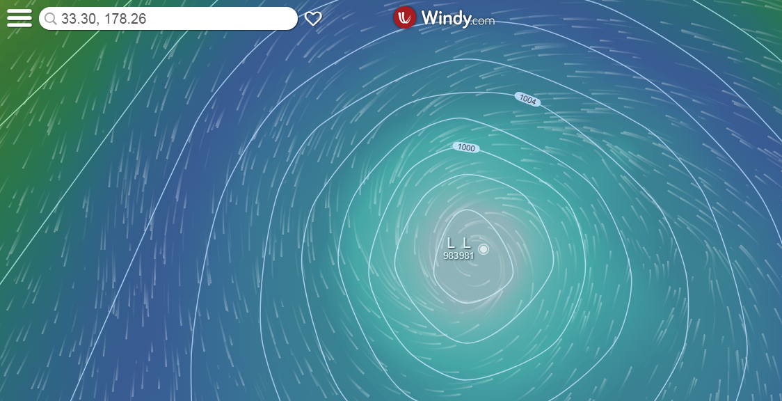 windy.com 所展示的歐洲中期天氣預報中心氣壓預報(電腦截圖)