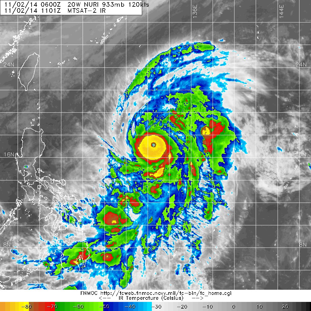 20141102.1101.mtsat-2.ircolor.20W.NURI.120kts.933mb.16.2N.132.7E.100pc.jpg