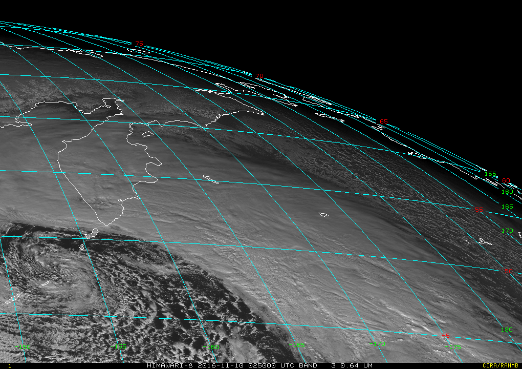 Himawari-8擷取10點的時候位在堪察加半島南方的溫帶氣旋